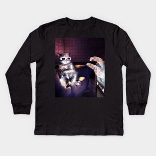 Cat With 3D Glasses Watching 3D Horror Movie Kids Long Sleeve T-Shirt